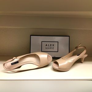 Alex Marie, leather, 2 3/4” beige high heels, never worn, size 9.5